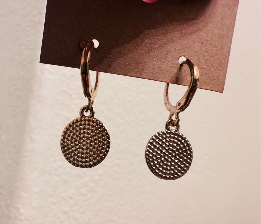 Smiley Face Pink and Gold Dangle Earrings New - Picture 2 of 2